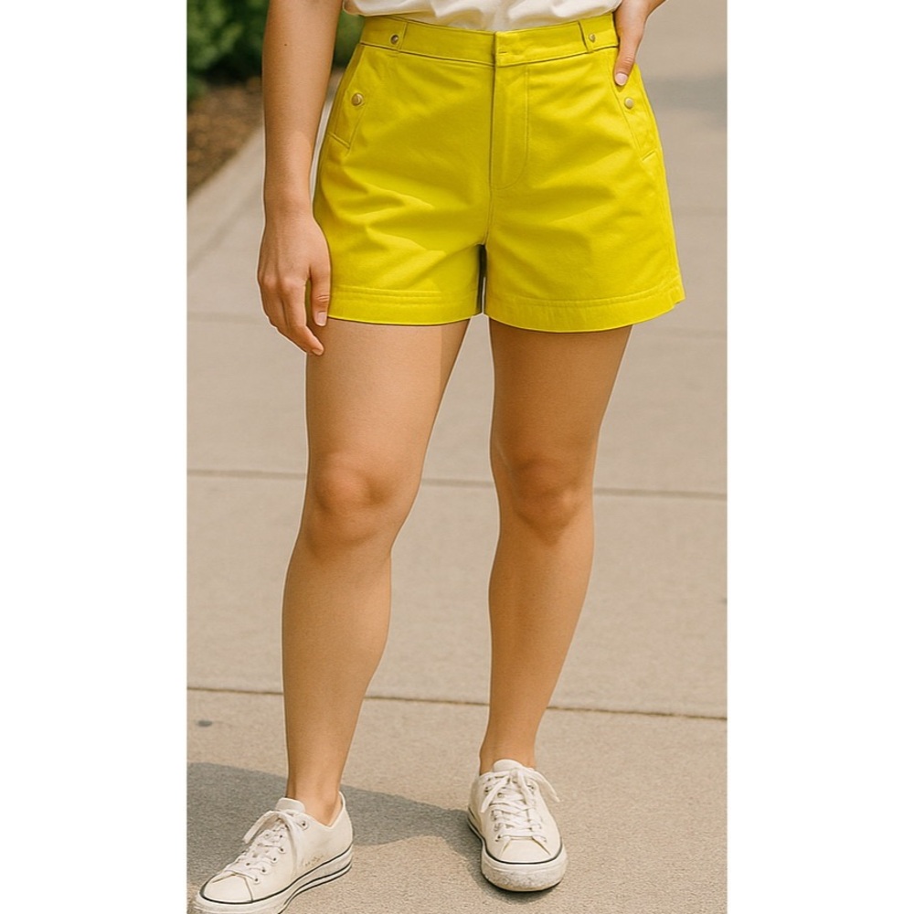 Talbots Size 14 Chino Sailor Gold Button Shorts Key Lime Green